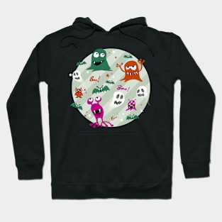 Boo! Very spooky monsters on green stripes Hoodie